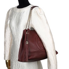 Gucci SOHO Tote Bag Burgundy Pebbled Leather with GG Logo & Fringe