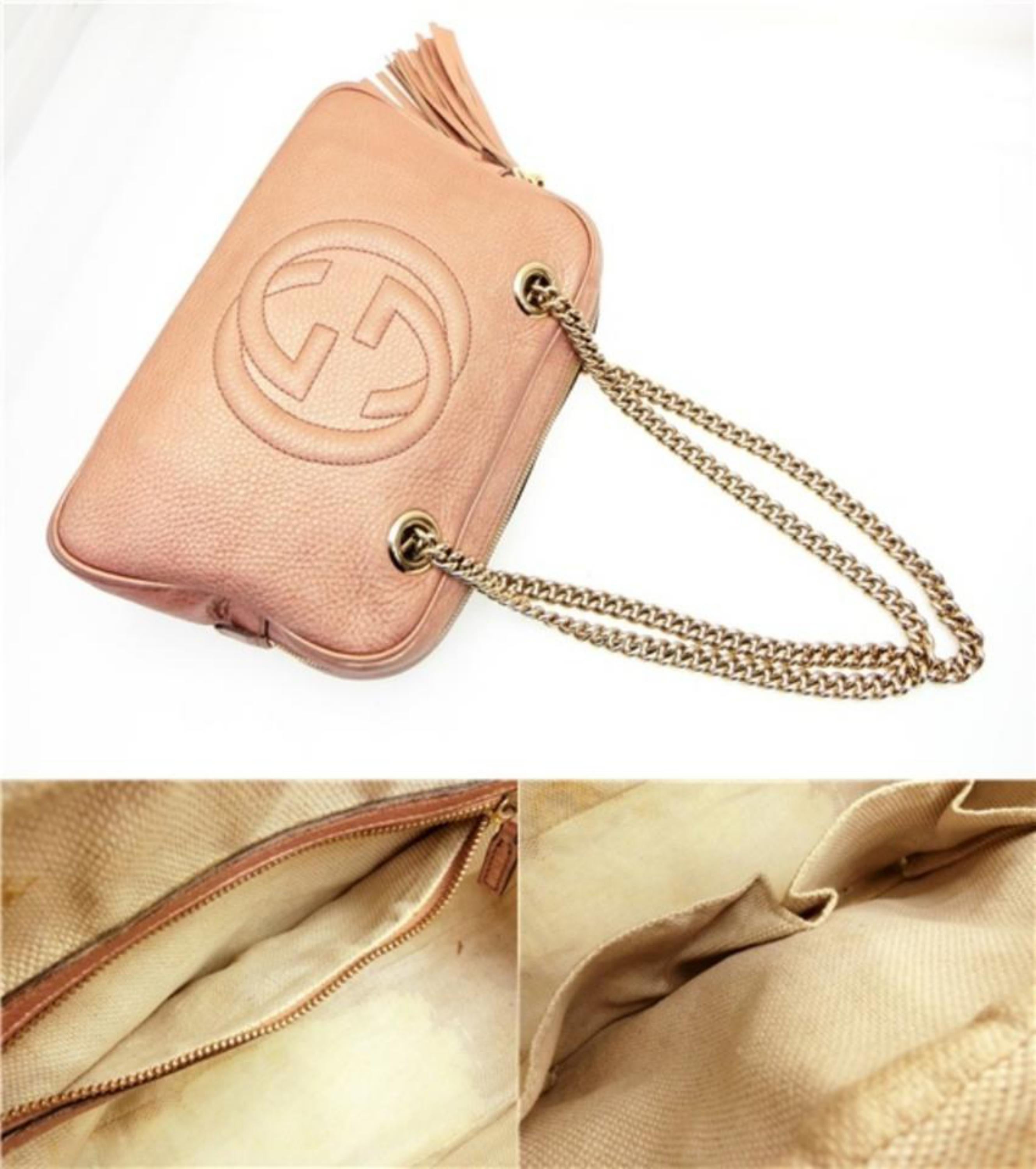 Beige Gucci Soho (Ultra Rare) Chain Camera 227986 Pink Leather Shoulder Bag For Sale