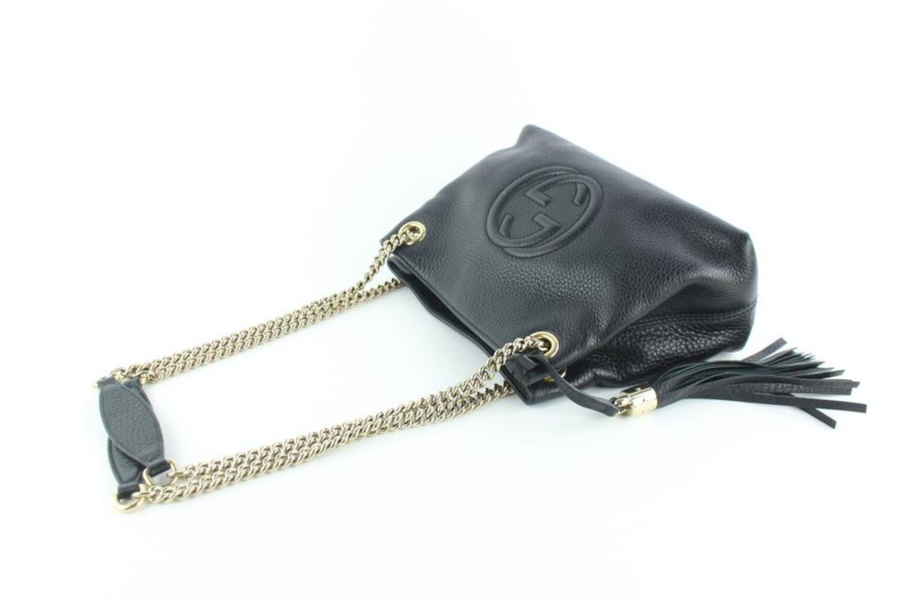 Gucci Soho (Ultra Rare) Chaint Tote 7gz1217 Black Leather Cross Body Bag For Sale 1