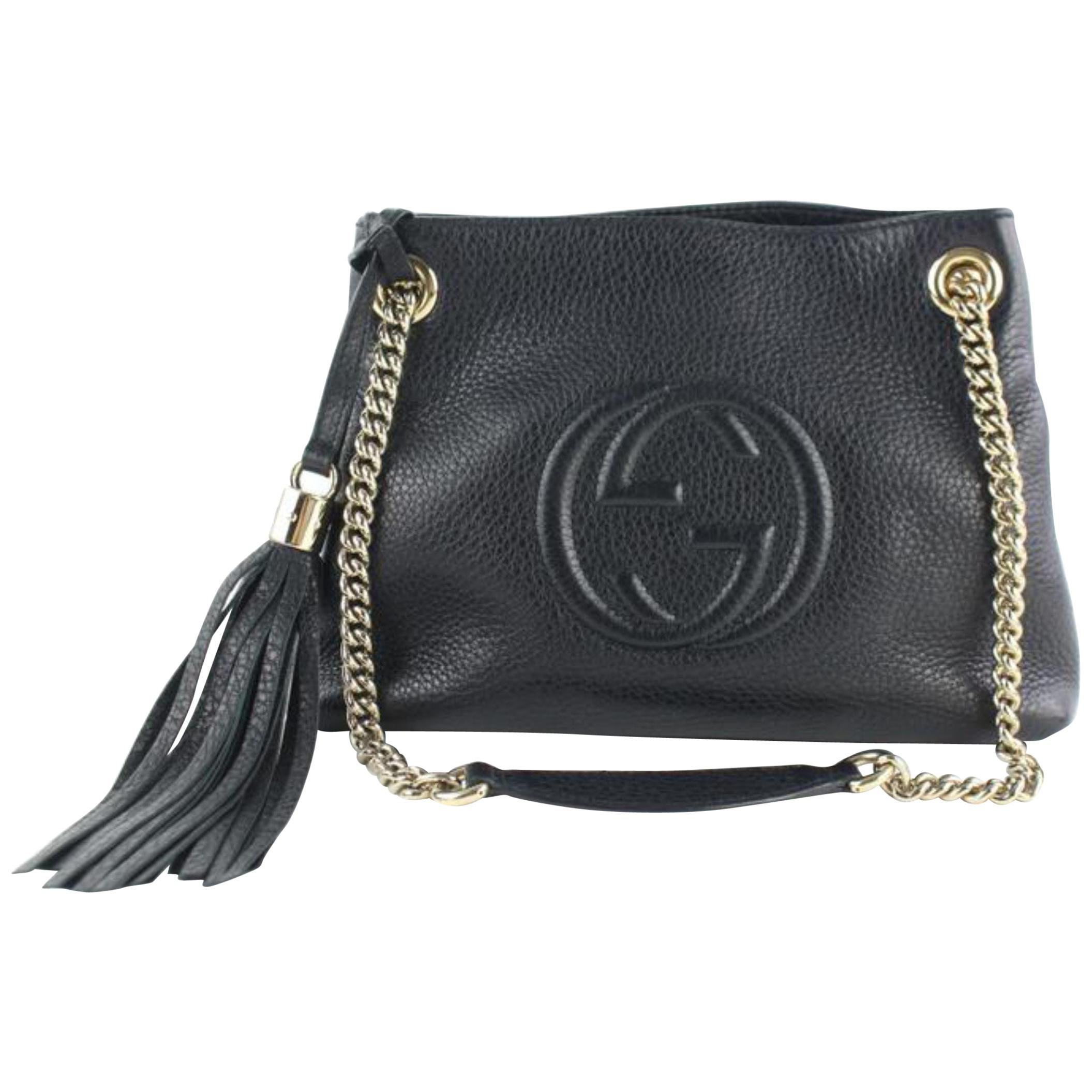 Gucci Soho (Ultra Rare) Chaint Tote 7gz1217 Black Leather Cross Body Bag For Sale