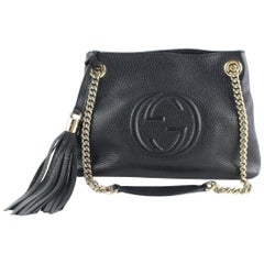 Gucci Soho (Ultra Rare) Chaint Tote 7gz1217 Black Leather Cross Body Bag