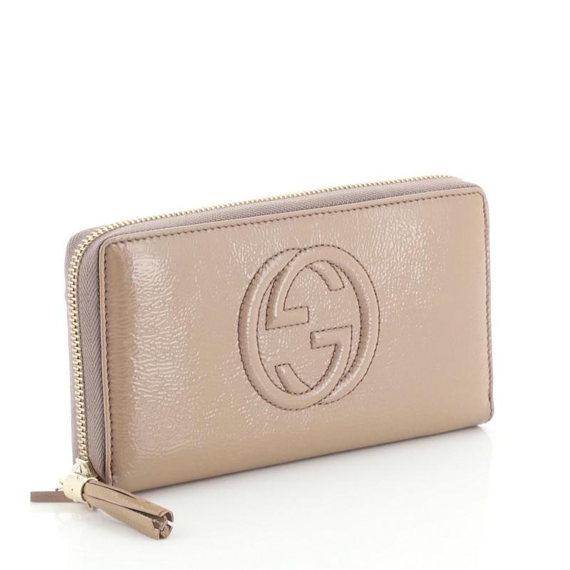 Brown Gucci Soho Zip Around Wallet Leather