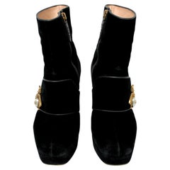 Gucci Soko Bee Black Velvet Platform Ankle Boots With Glitter Heel