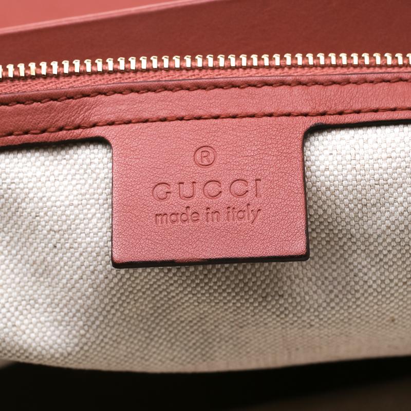 Women's Gucci Solid Peach Leather Bold Bamboo Top Handle Bag
