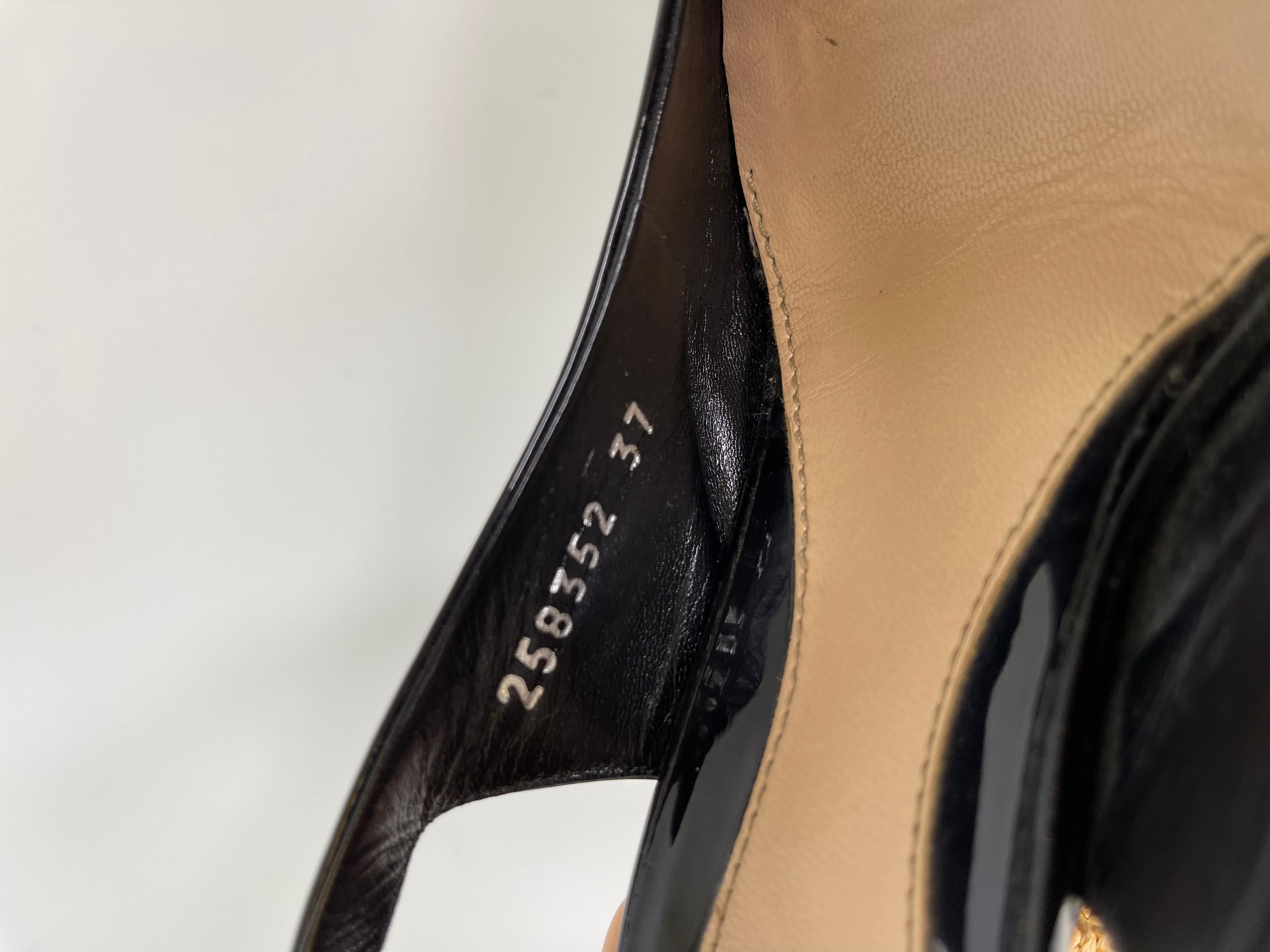 Women's Gucci Sophia Black Patent Leather Slingbacks Peep Toe Heels (37 EU)