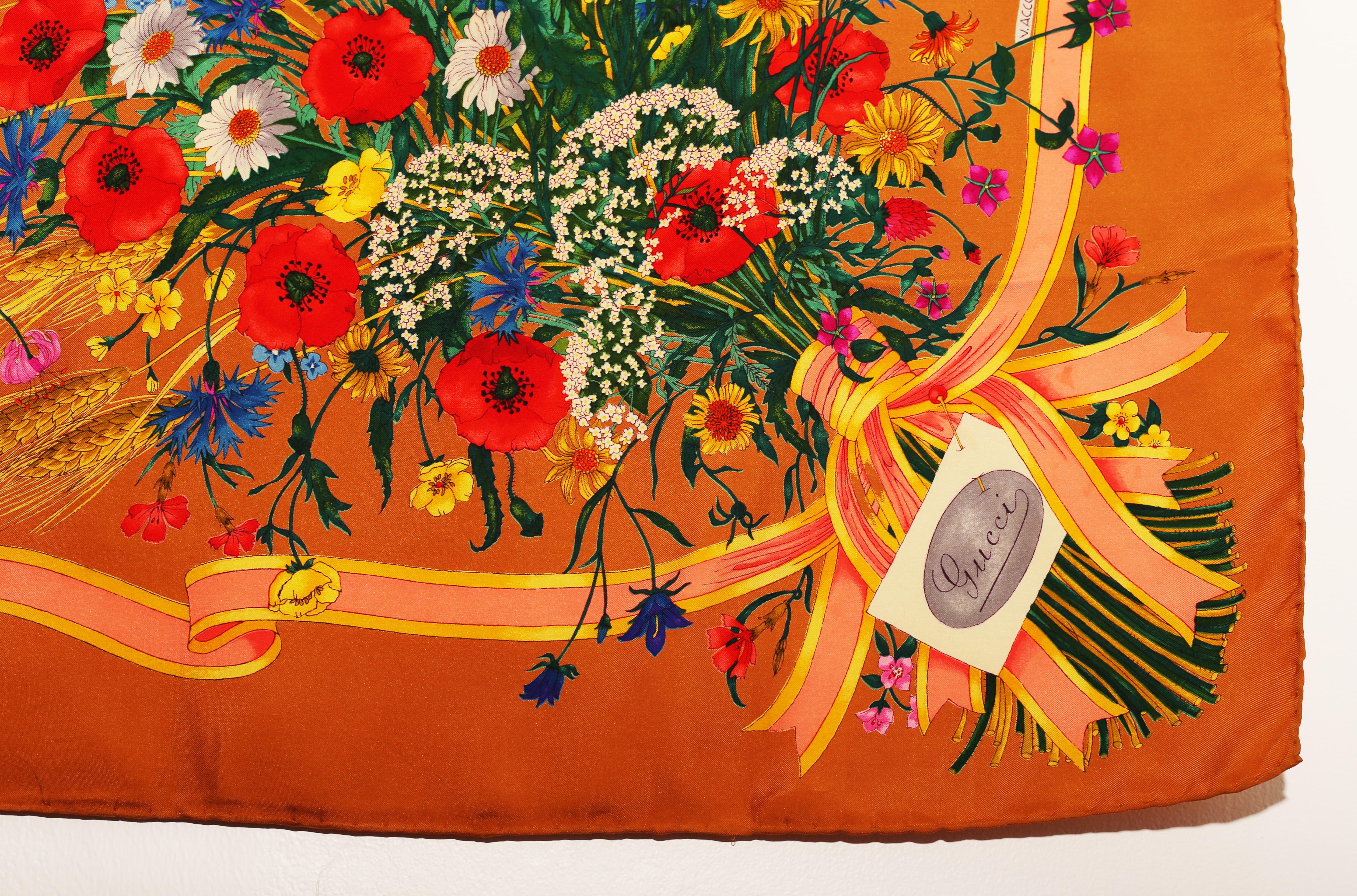Gucci Spighe Wheat und Weizen und  Mohnblumen signiert von Vittorio Acornero 1960er-1970er Jahre (Orange) im Angebot