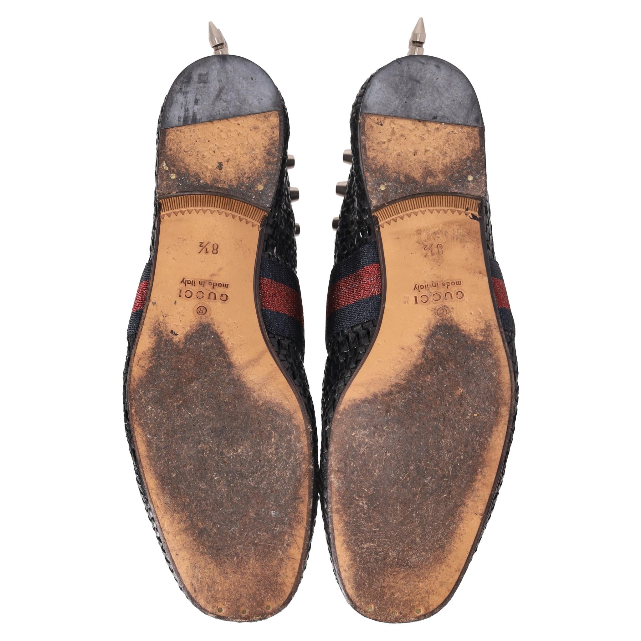 Gucci Spike Detailed Woven Leather Web Stripe Derby Shoes For Sale 1
