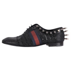 Gucci Spike Detailed Woven Leather Web Stripe Derby Shoes