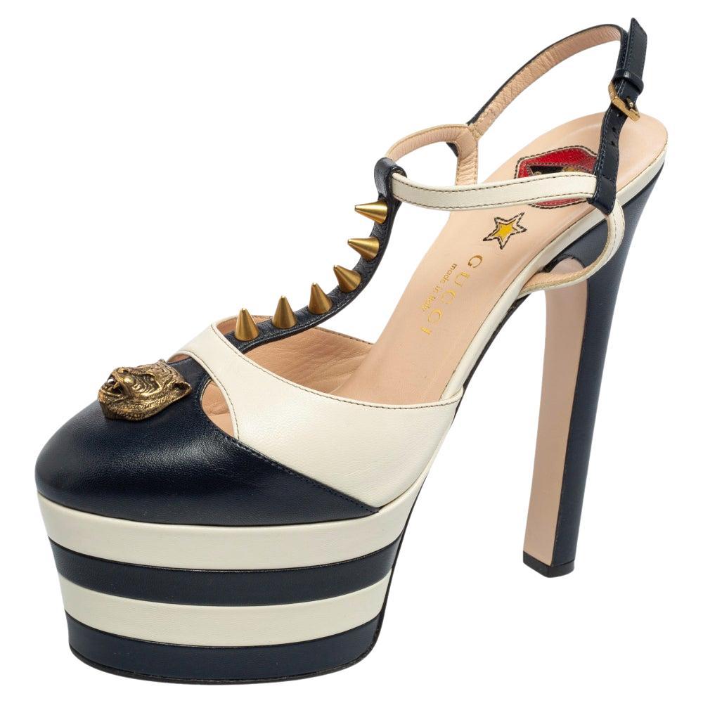 Gucci Spike Studded Leather Platform Ankle-Strap Pumps Size 38 at 1stDibs