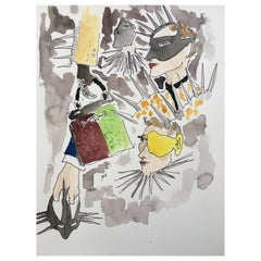 Gucci Spring 19 Accessories, Ink and Watercolor on Paper