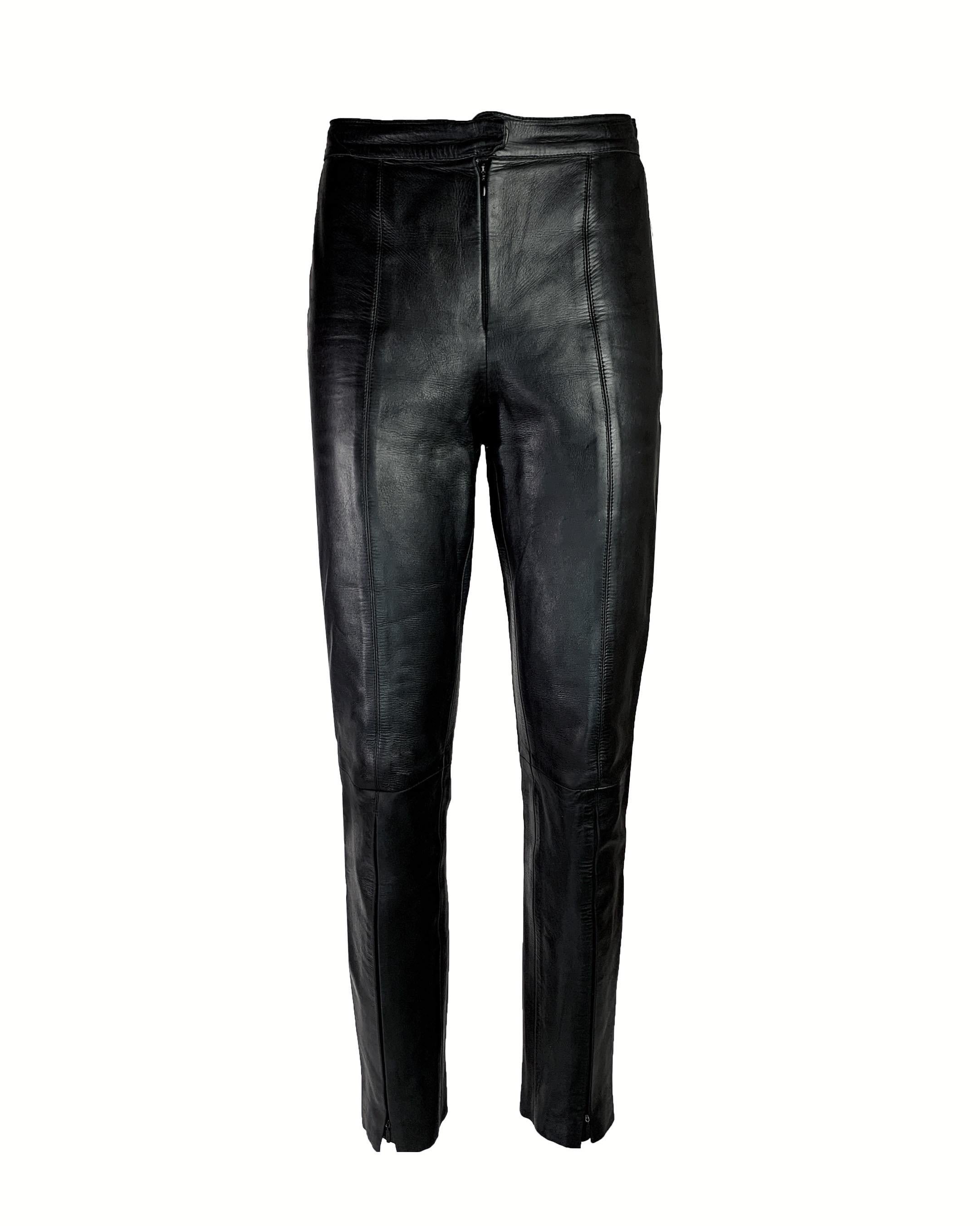These stunning iconic leather pants were infamously seen on Victoria Beckham when her and David made noise wearing matching Gucci by Tom Ford Leather outfits! 

The pants feature an open-style sexy zipper, also additional zippers on the bottom to