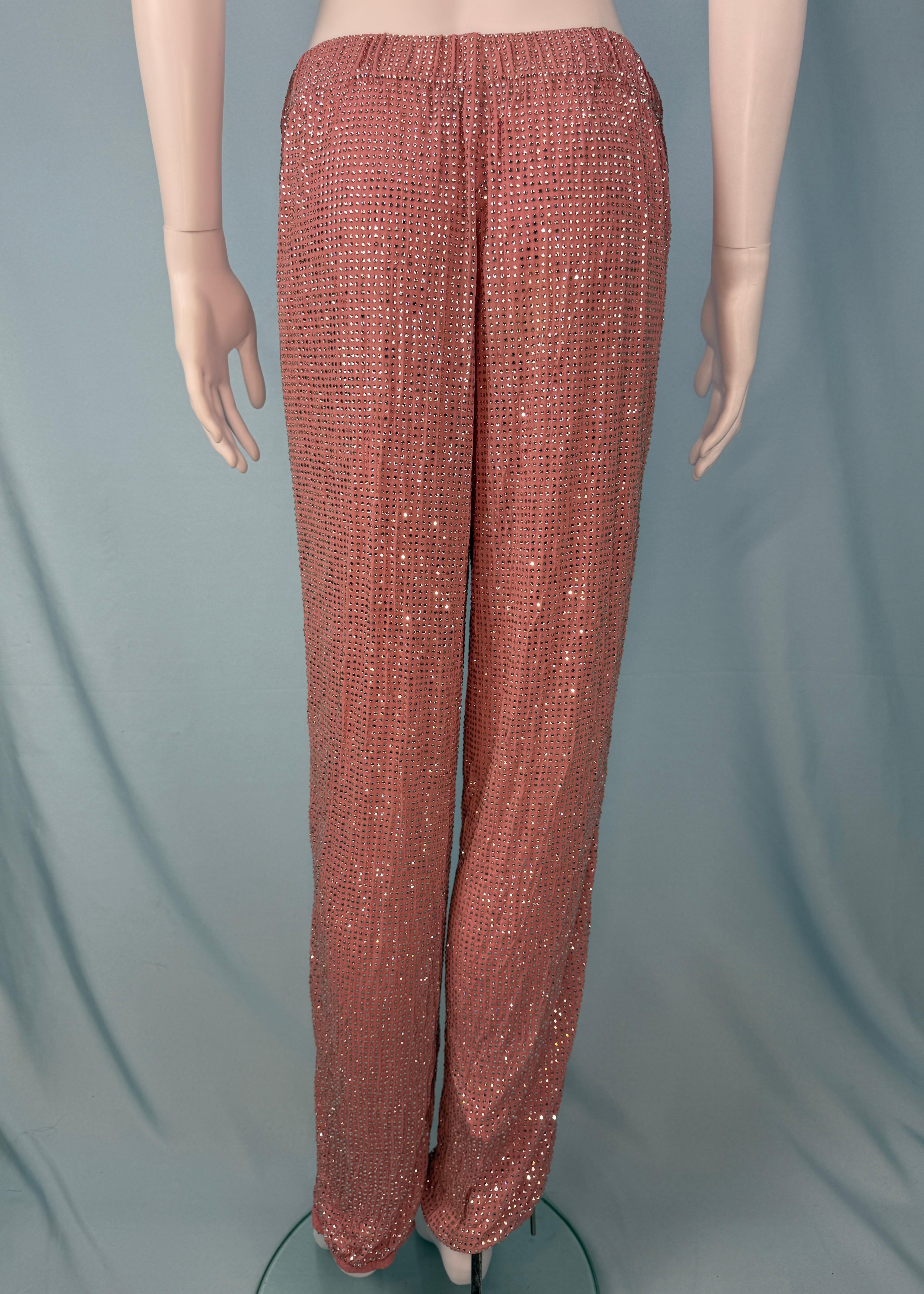 De las mujeres Gucci Primavera 2000 Pasarela Rosa Pantalones Adornados con Cristales Swarovski en venta
