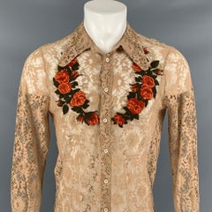 GUCCI SS 16 Size S Beige & Orange Lace Applique Polyamide Blend Shirt