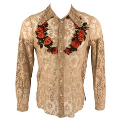GUCCI SS 16 Size S Beige & Orange Lace Applique Polyamide Blend Shirt