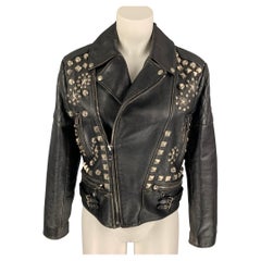 GUCCI SS 17 Size M Black Distressed Leather Studded Biker Jacket