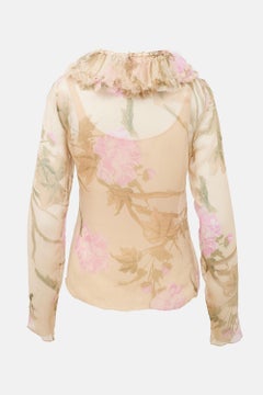 Gucci SS 2003 Tom Ford Blusa con volante floral rosa beige IT 42