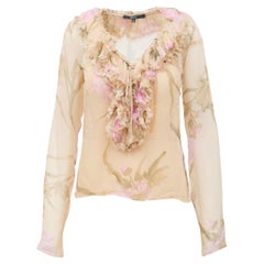 Gucci SS 2003 Tom Ford Blusa con volante floral rosa beige IT 42