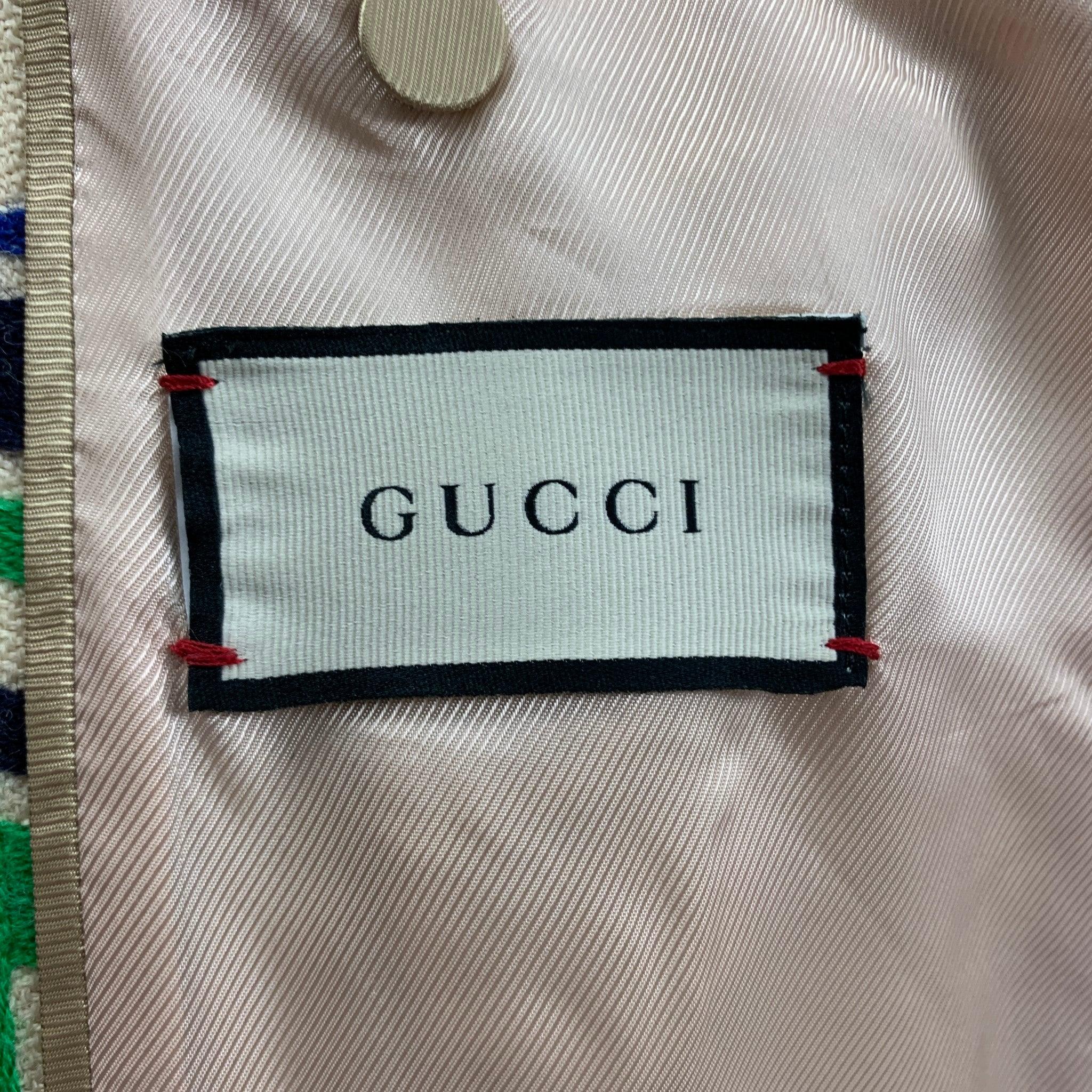 GUCCI SS 2021 Size 36 Cream Multi-Color Plaid Wool Cotton Notch Lapel Suit For Sale 3