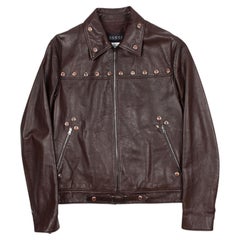 Gucci SS16 Men's Brown Leather Jacket IT46 Small Excellent Condition