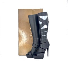 Gucci SS2010 Helena Babylon Cutout Bondage Knee High Platform Boots Sandals 37.5