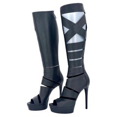Gucci SS2010 Helena Babylon Cutout Bondage Knee High Platform Boots Sandals 37.5