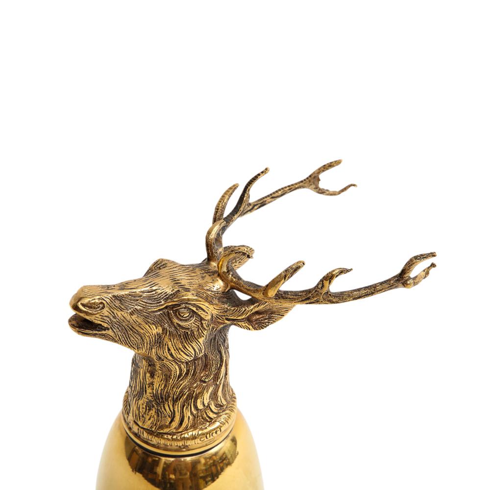 Late 20th Century Gucci Stag Stirrup Cup Vase, Brass, Gold Washed, Signed For Sale