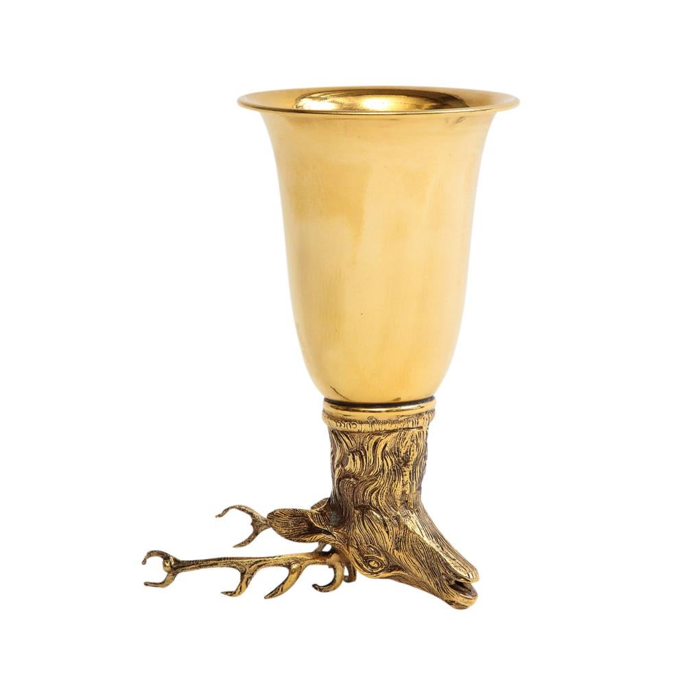 Gucci Stag Stirrup Cup Vase, Brass, Gold Washed, Signed For Sale 6