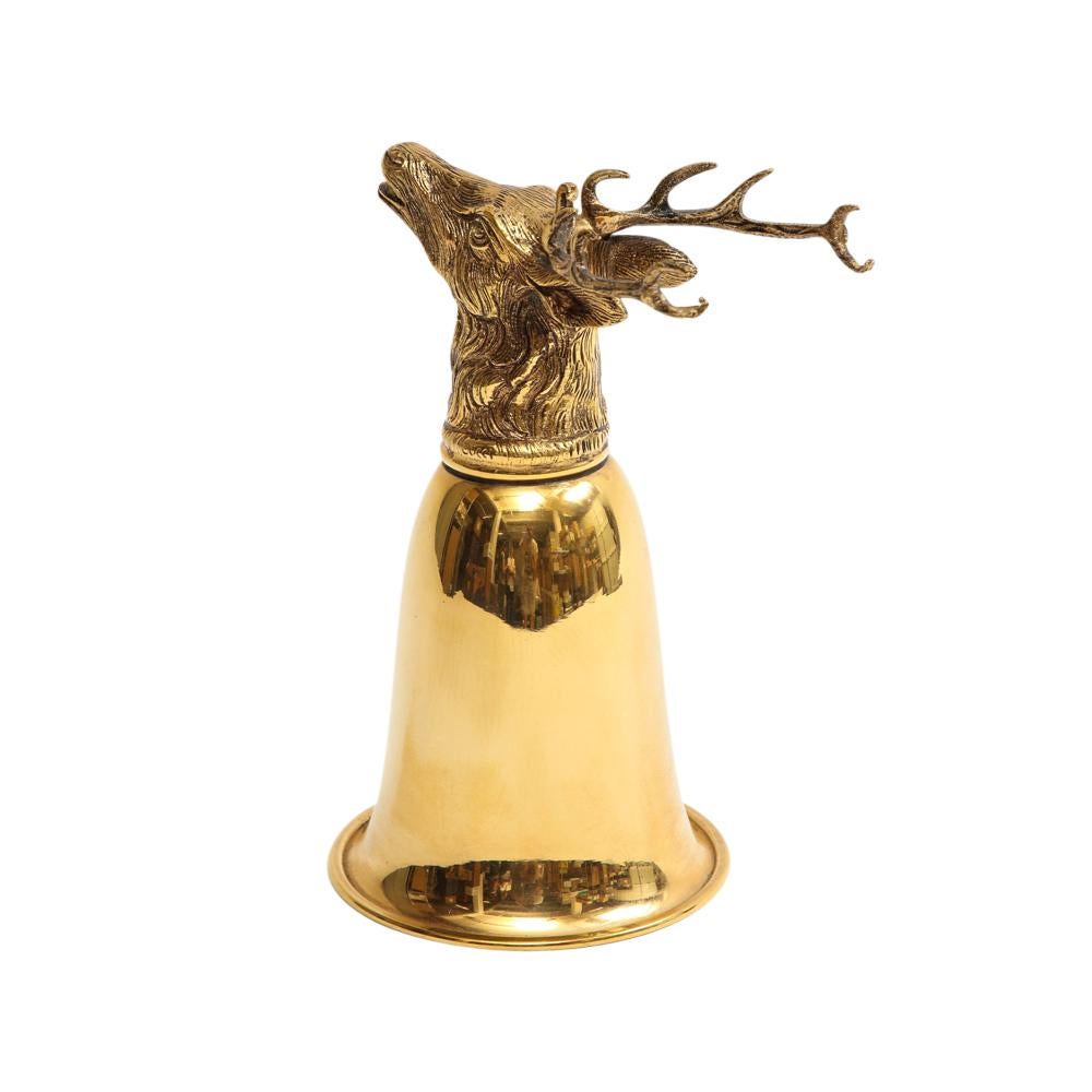Mid-Century Modern Gucci Stag Stirrup Cup Vase, Brass, Gold Washed, Signed For Sale