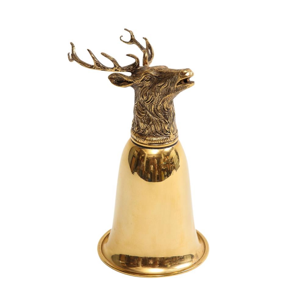 Plated Gucci Stag Stirrup Cup Vase, Brass, Gold Washed, Signed For Sale