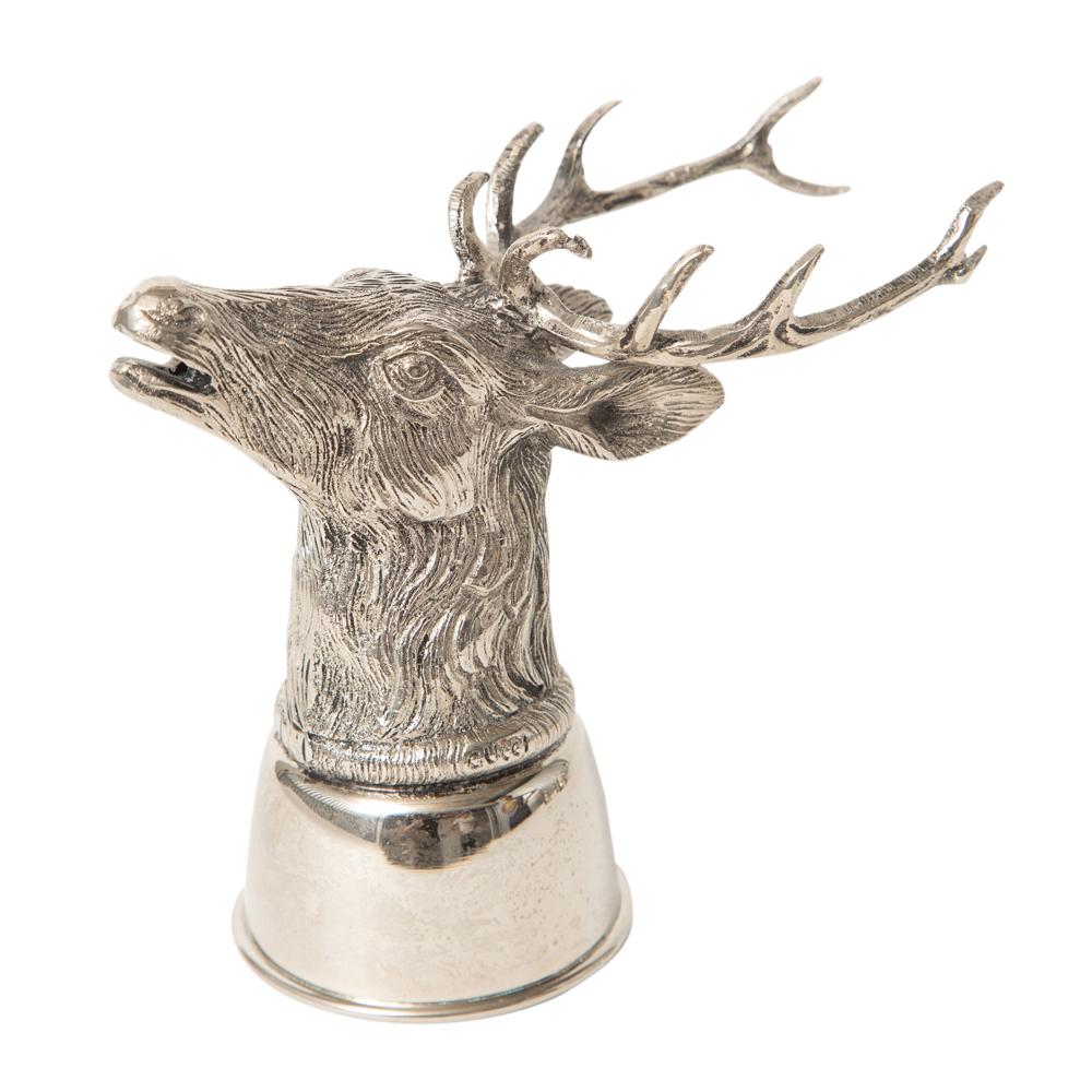 Italian Gucci Stag Stirrup Cups, Silver Plated Brass, Signed