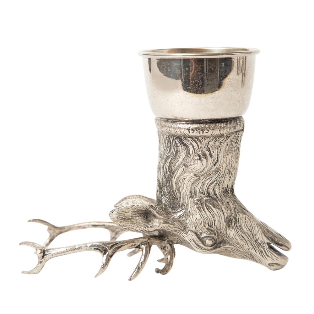 Gucci Stag Stirrup Cups, Silver Plated Brass, Signed In Good Condition In New York, NY