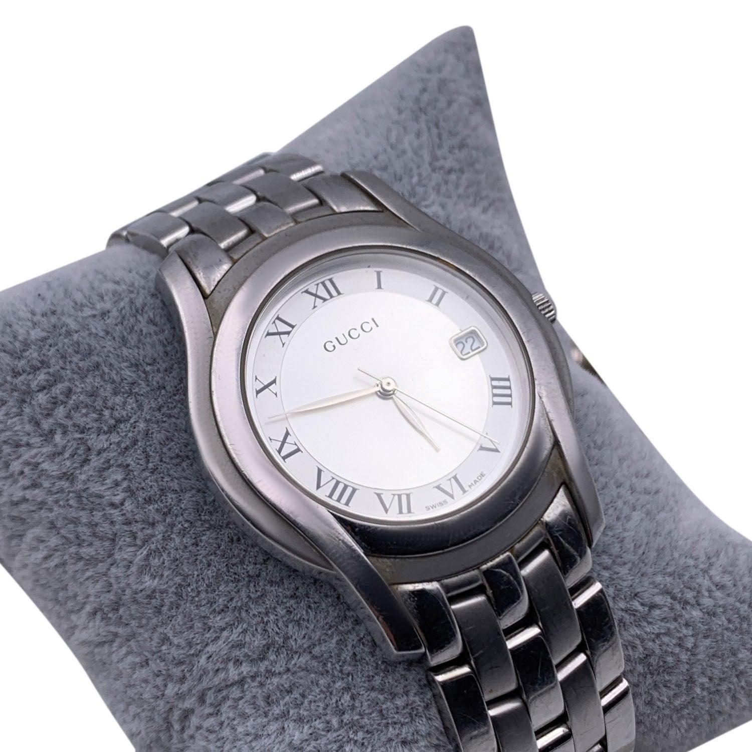 Gucci Stainless Steel 5500 M Quartz Wrist Watch Date Indicator In Excellent Condition In Rome, Rome