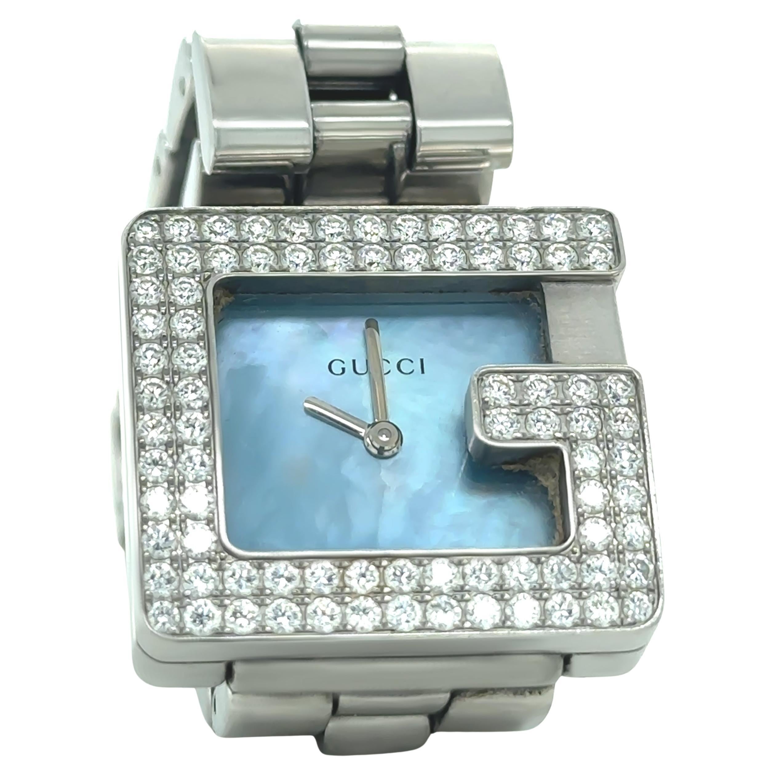 Montre Gucci en acier inoxydable avec diamants 1,00ct - 85,79g en vente