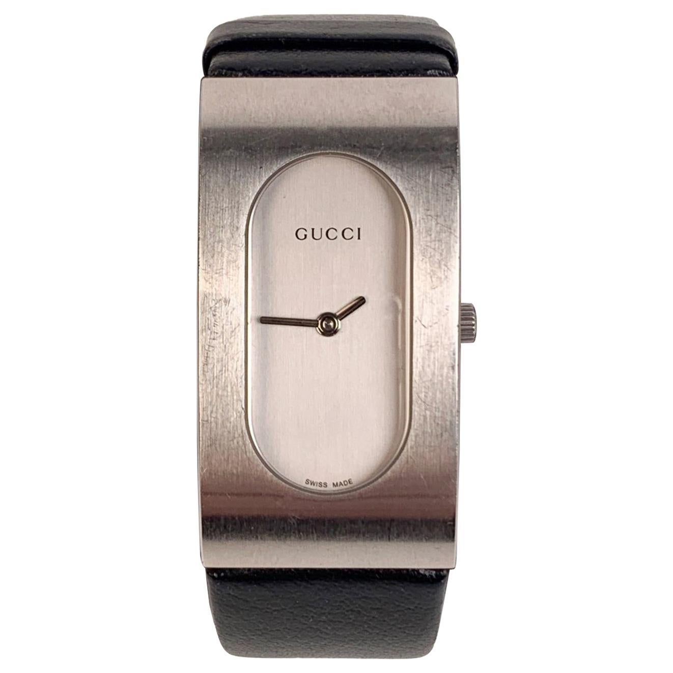 Gucci Stainless Steel Mod 2400 L Wrist Watch Black Leather