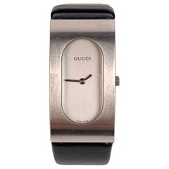 Vintage Gucci Stainless Steel Mod 2400 L Wrist Watch Black Leather