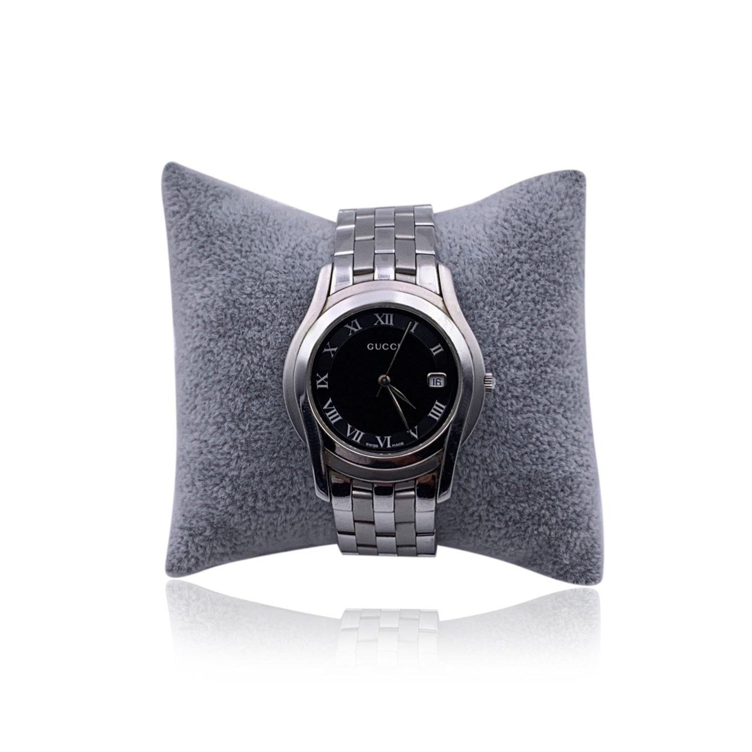 Gucci Stainless Steel Mod 5500 M Unisex Wrist Watch Black 1