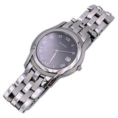 Gucci Stainless Steel Mod 5500 M Watch Black Dial Date Indicator