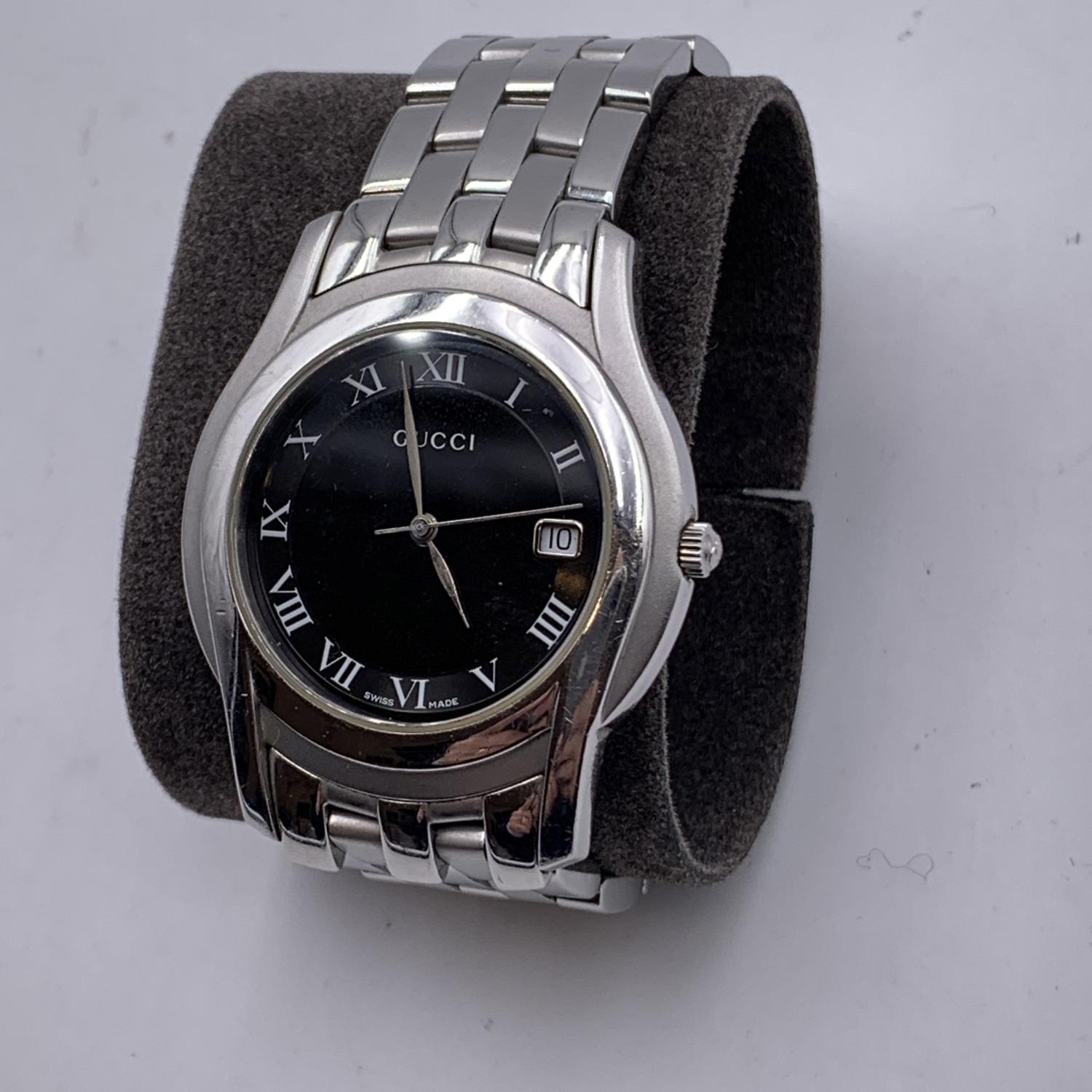 Gucci Stainless Steel Mod 5500 M Watch Date Indicator Black 6