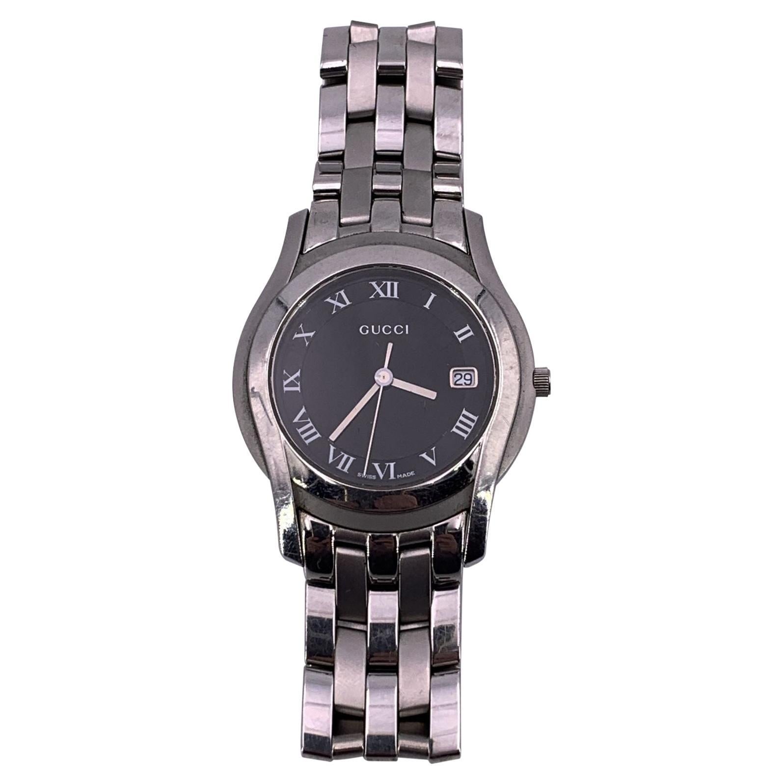 Gucci Stainless Steel Mod 5500 M Watch Date Indicator Black en venta