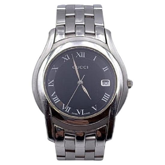 Gucci Stainless Steel Mod 5500 M Watch Date Indicator Black
