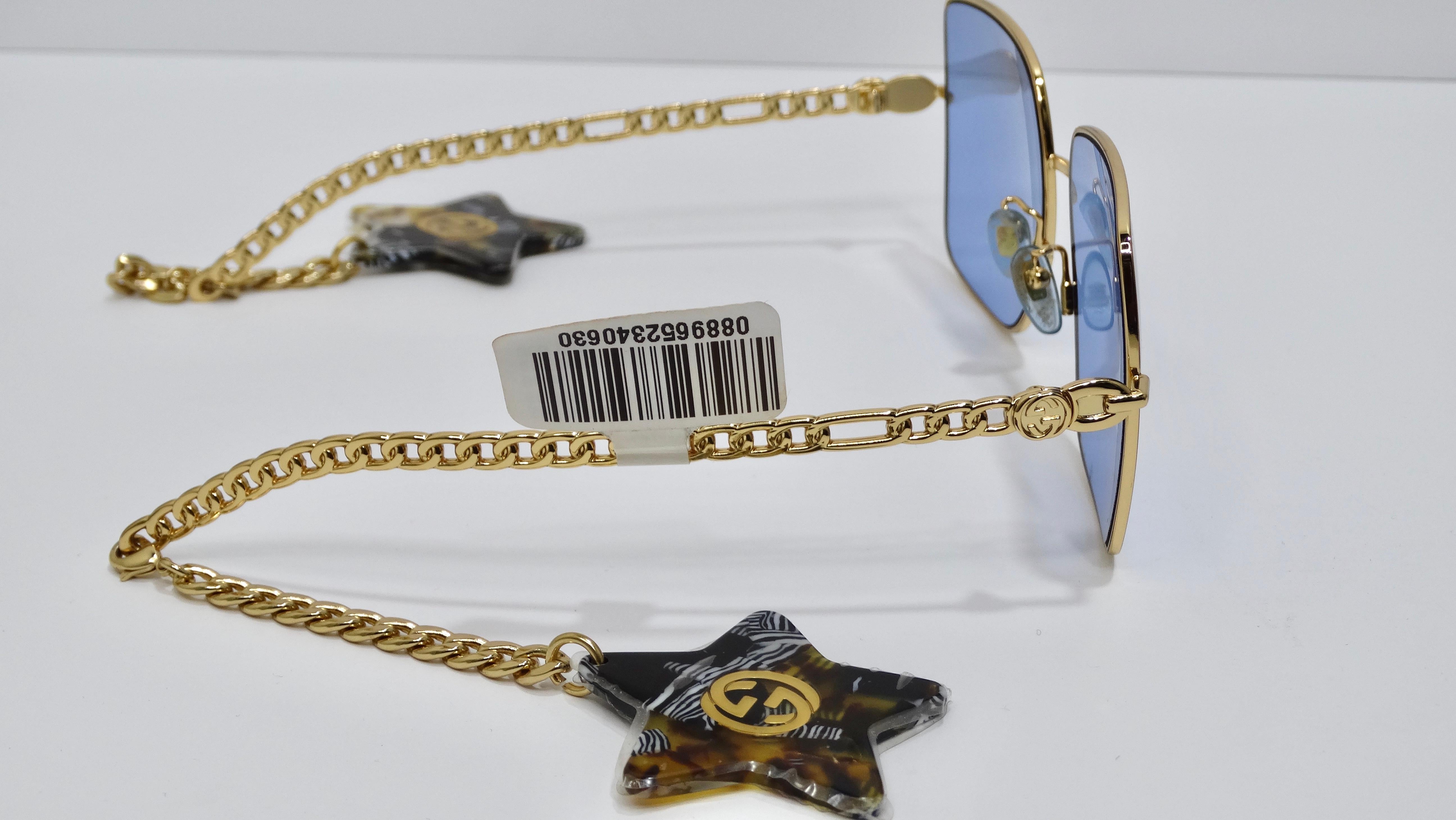 Violet Gucci lunettes de soleil à pendentif étoile bleue et or en vente
