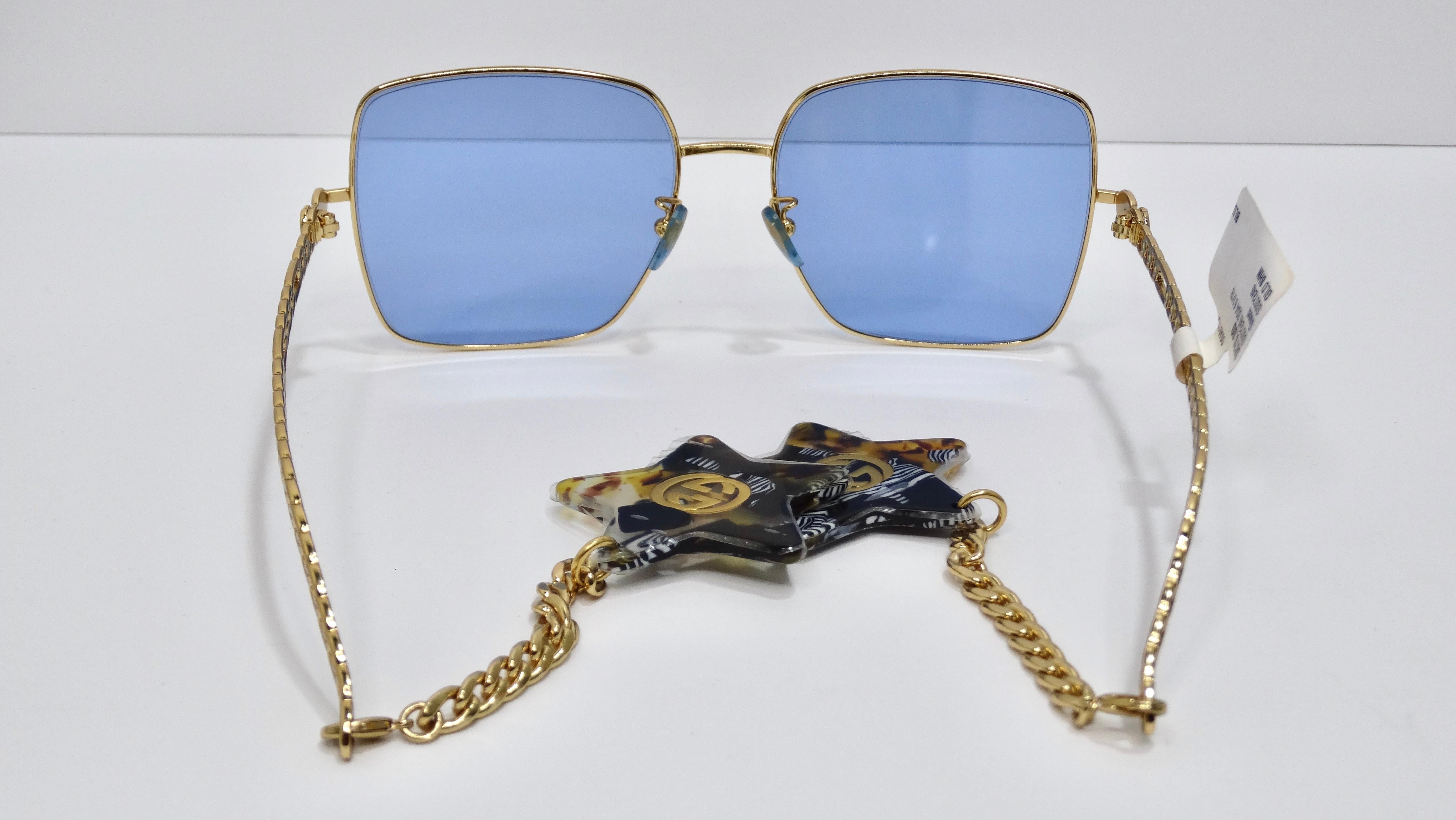Purple Gucci Star Pendant Blue and Gold Sunglasses For Sale