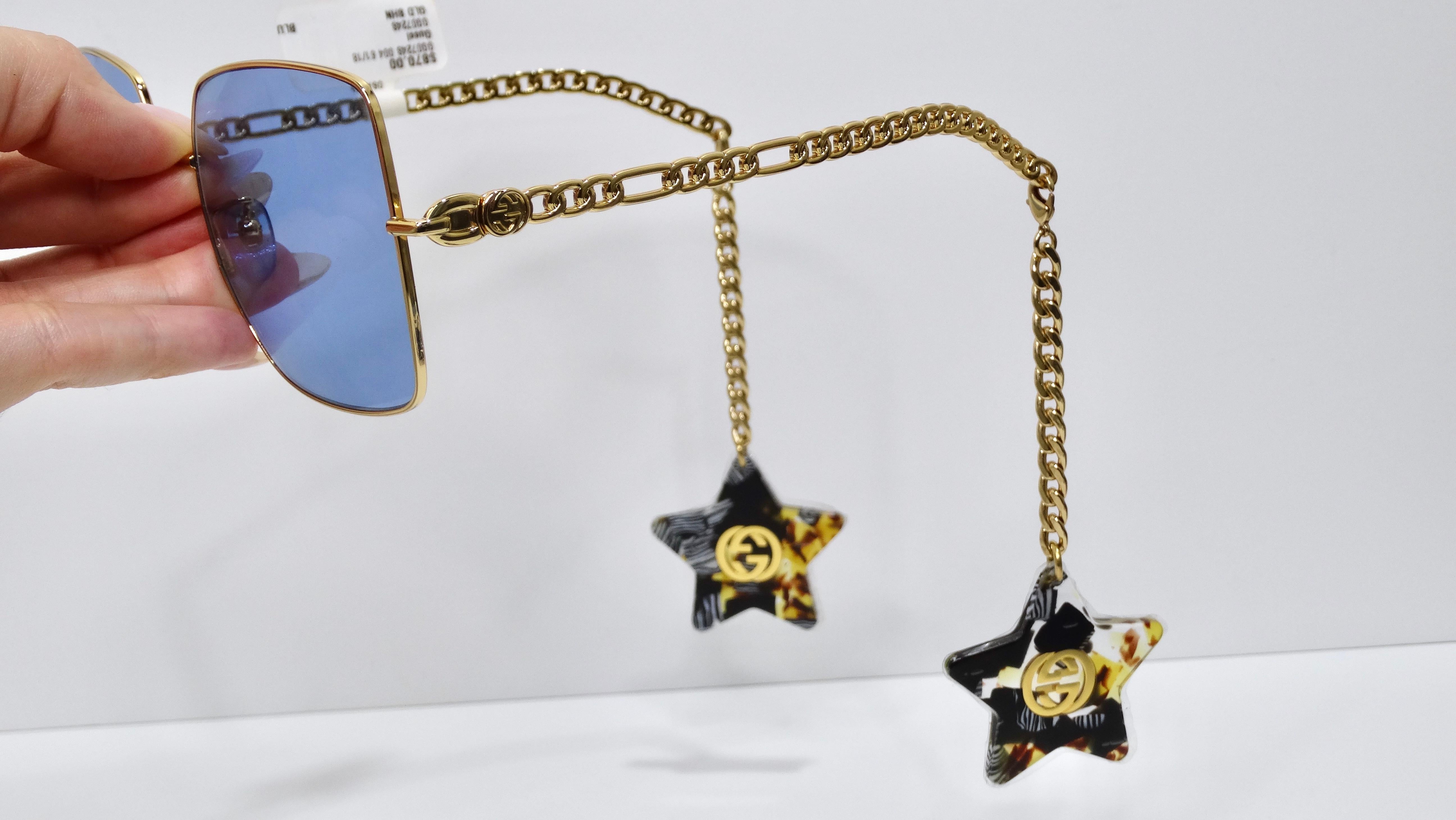 Gucci Star Pendant Blue and Gold Sunglasses In New Condition For Sale In Scottsdale, AZ