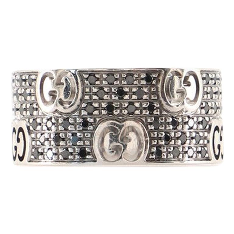 Gucci Stardust Ring 18K White Gold with Black Diamonds Wide For Sale