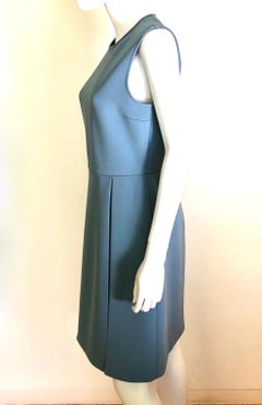 Gucci Steel Blue Wool Sleeveless Italian Size 44 Day Dress w/ Jewel Collar