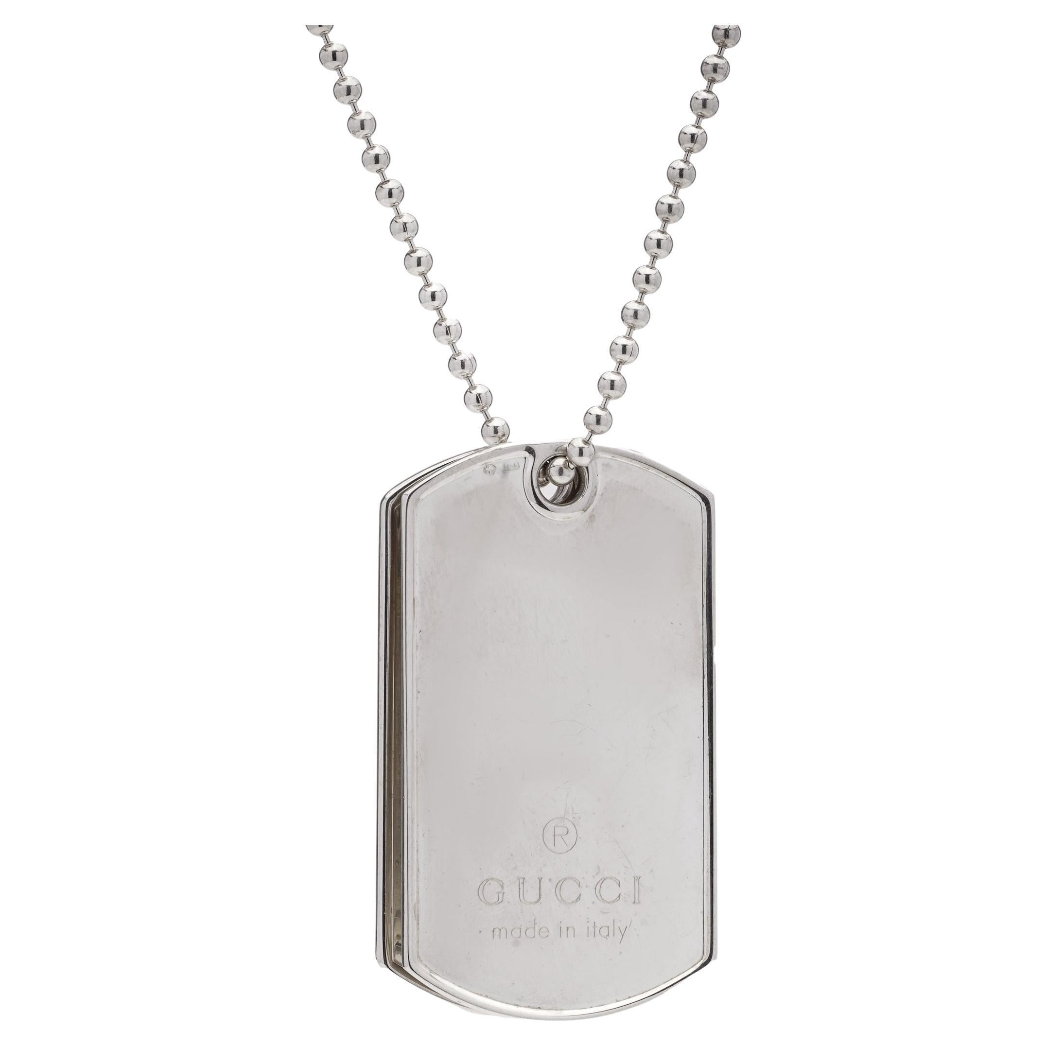 Gucci Sterling 925 Silver Double Dog Tag Ball Chain Unisex Pendant Necklace For Sale