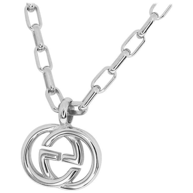 Gucci Sterling 925 Silver Interlocking GG Logo Pendant Necklace For ...