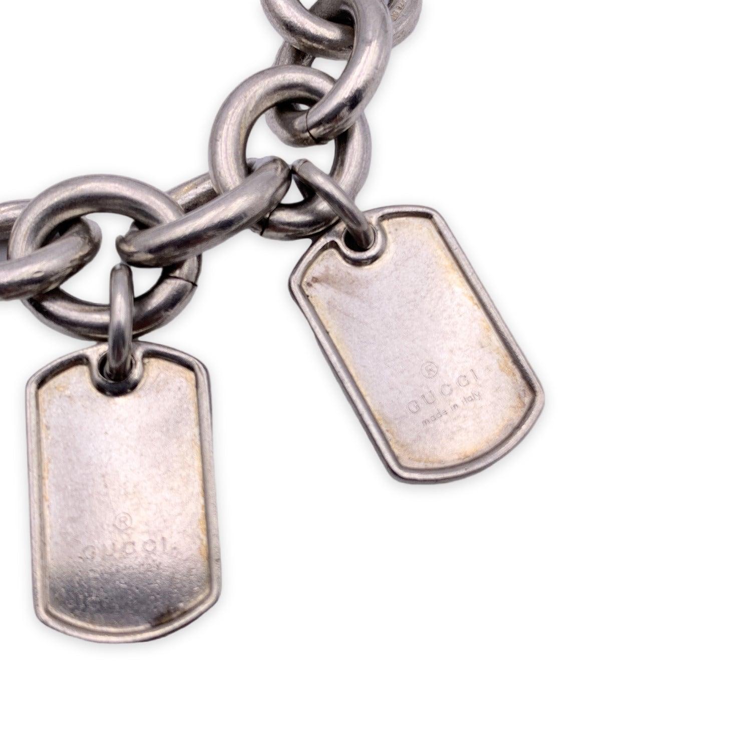 Gucci Sterlingsilber 925 Rolo-Kette-Armband mit zwei Hund-Tagen im Zustand „Gut“ in Rome, Rome