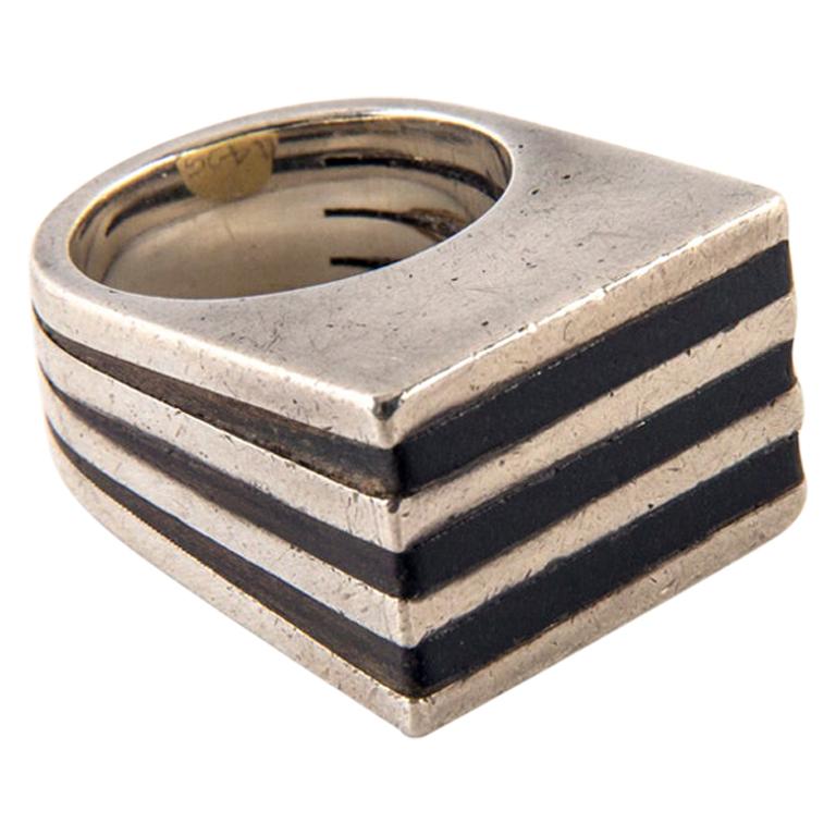 Gucci Sterling Silver and Ebony Ring by Puig Doria, Size 6