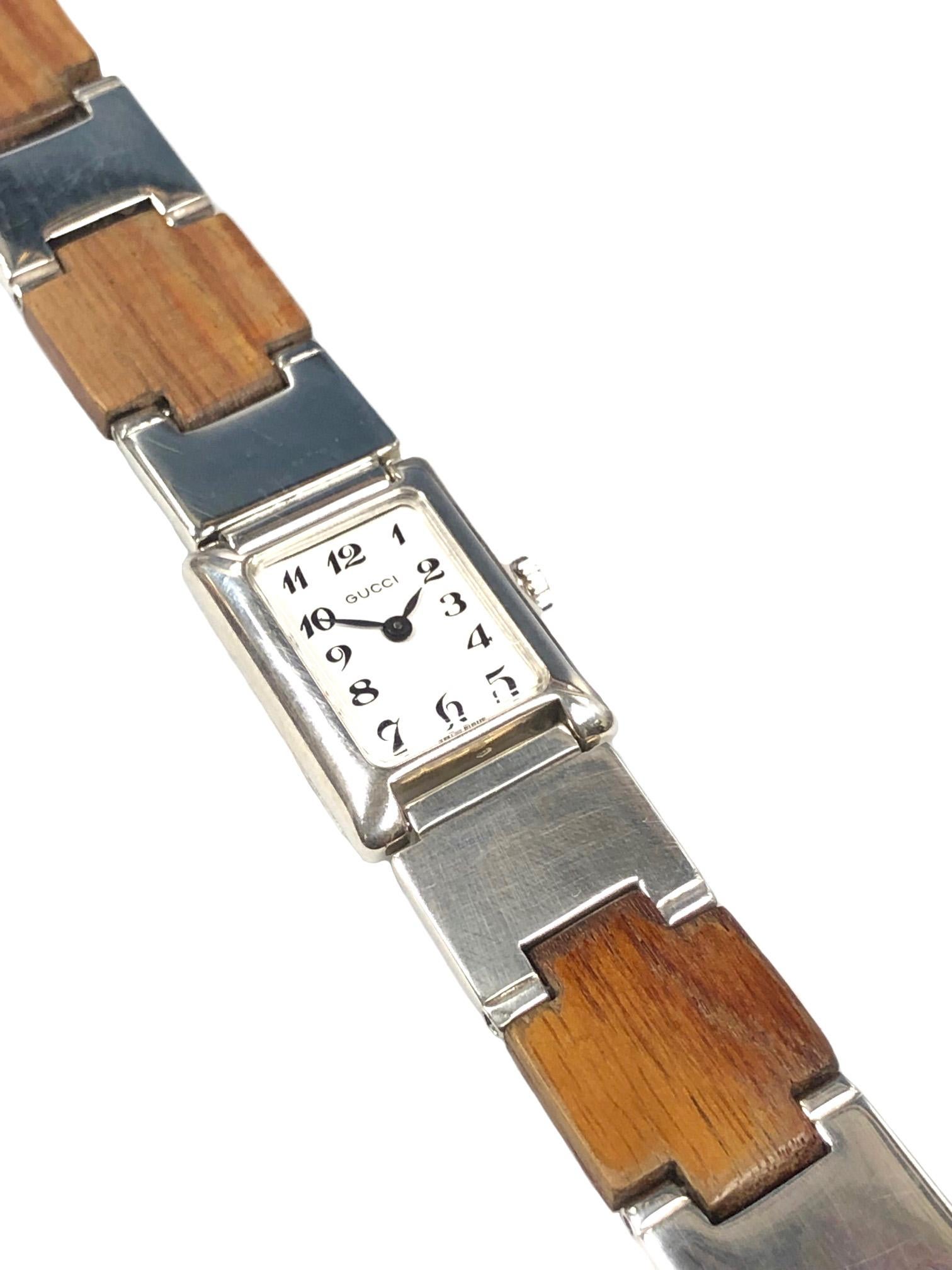 Modern Gucci Sterling Silver and Wood Bracelet Watch